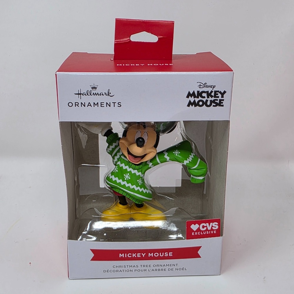 Hallmark Holiday Christmas Ornament Mickey Mouse Green Christmas Sweater CVS